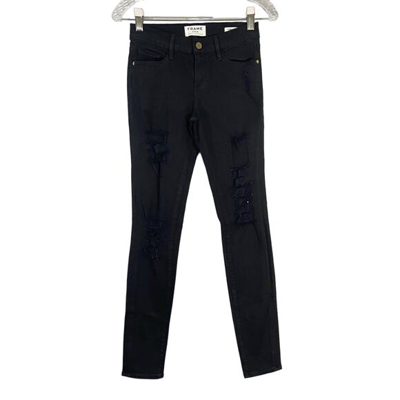 FRAME Le Skinny de Jeanne Black Distressed Jean - Picture 1 of 7